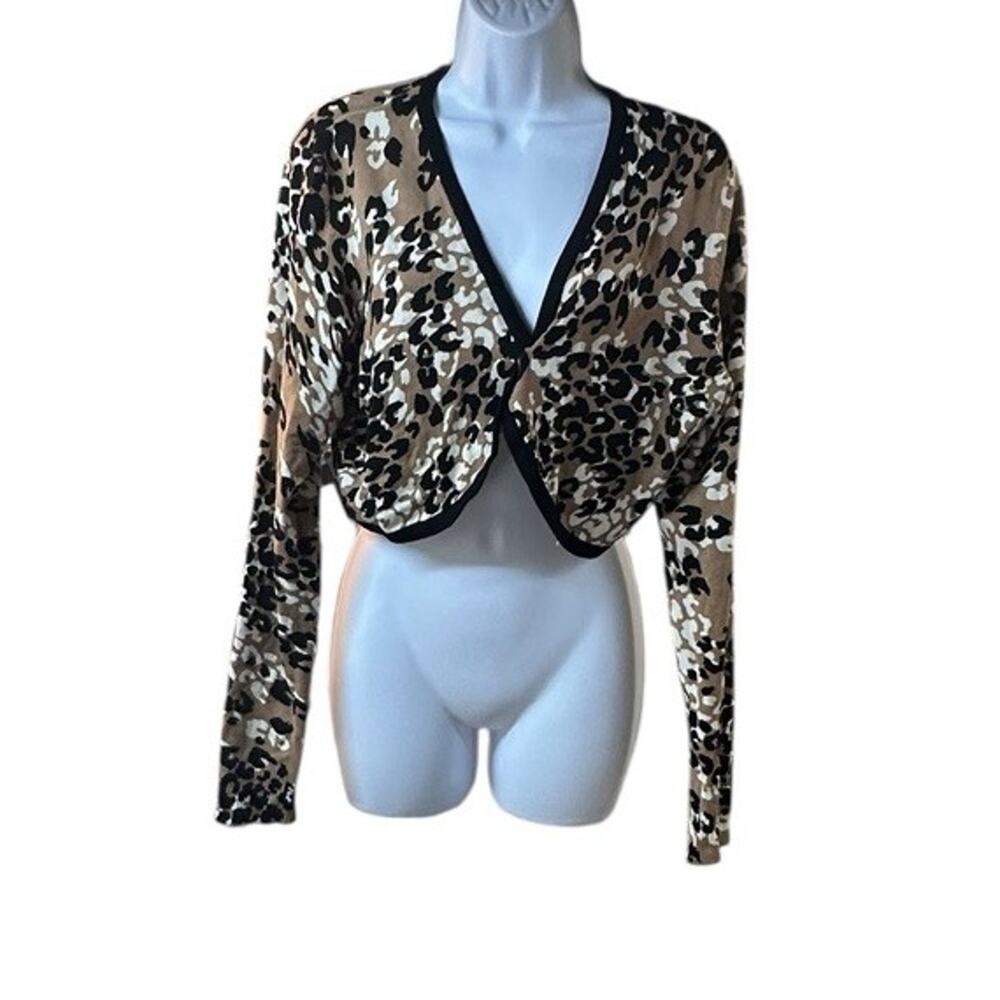 Vintage Cache Y2K Leopard Print Cropped Bolero Cardigan Jacket XL